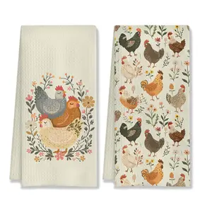 Farmhouse Chicken Rooster Kitchen Towels, Chicken Dish Towels, Rooster Decor Hand Towel for Bathroom Kitchen Decor, Cock Mom Lady Gifts,16x24 Inch Set of 2
