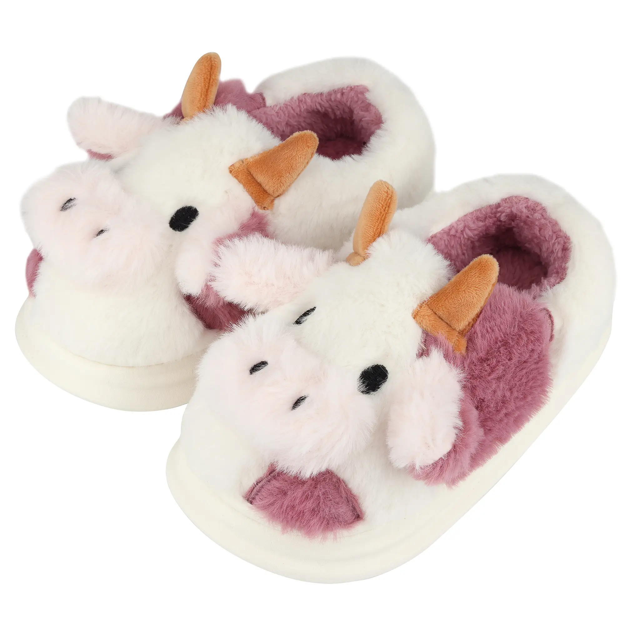 VOBJAK Pink Best Gifts Cute Cartoon Cow Furry Slip On House Shoes For Girls, Comfortable Non Slip Soft Bottom Walking Shoes For Indoor, Autumn And Winter