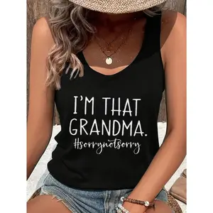 I'm That Grandma #SorryNotSorry Women's Sleeveless Tank Top - Funny Graphic Print Casual Summer Shirt for Proud Grandmothers, Family Gatherings & Beach Outings - Breathable Machine-Washable Trendy Hashtag Design, Grandmother T-shirts, Vacation Clothing,