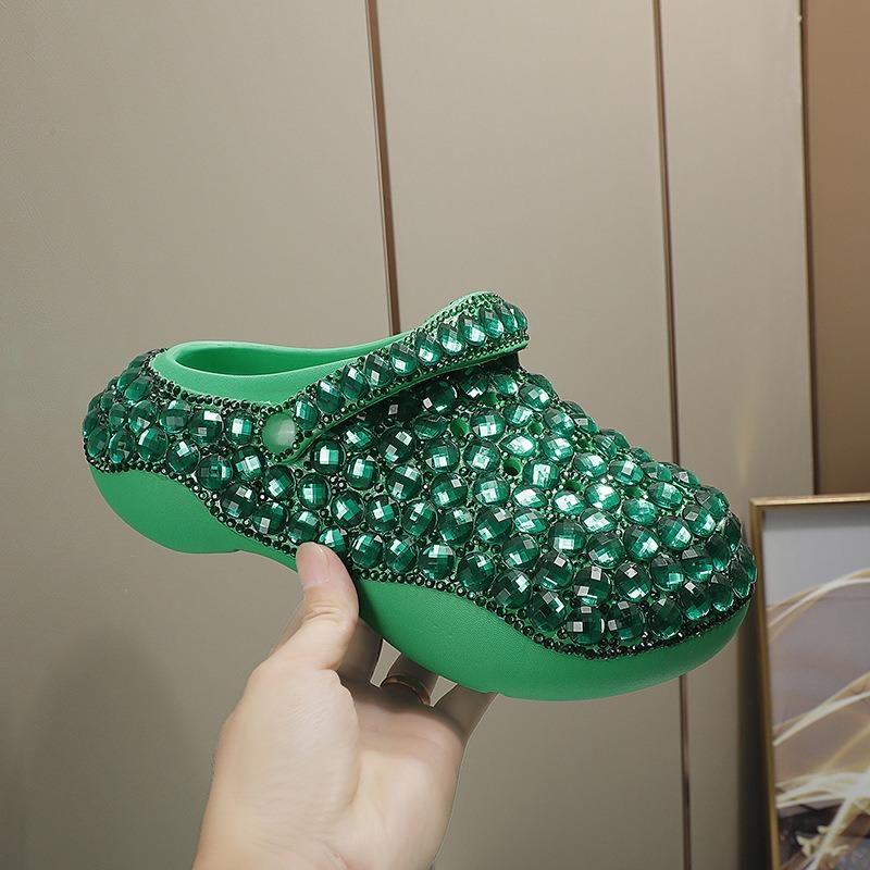 FoamFam Party to Vacation Sparkle Clogs  Full Rhinestone Platform Thick Sole Light Luxury Bling Bedazzled Shoes for Women  Handmade Custom Crystal Clogs for Everyday Glam Outdoor