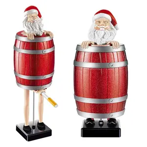 Funny & Quirky Cigarette Dispenser, Prank Pop-Up Cigarette Holder Box, Santa Claus in The Wooden Barrel Cigarette Box Figurines for Christmas Party Home Decor