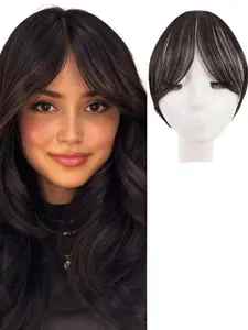Ladies Synthetic Fake Bangs Natural Hair Color Forehead Fringe Hairpiece Side-swept Bangs Face Framing Bangs Short Invisible Clip-in Hair Extensions for Daily and Holiday Use