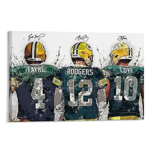 Jordan Love, Aaron Rodgers, Brett Favre ,Canvas Poster Bedroom  Landscape Office Room  Gift wall decor