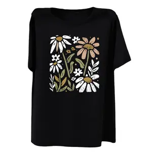 Women’s Summer Floral Tee – Vintage Boho Wildflowers Graphic Shirt, Casual Short Sleeve