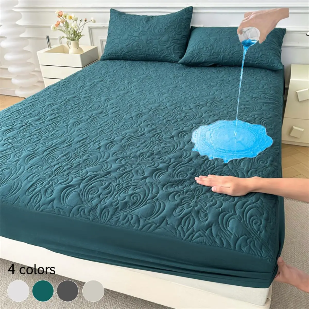 Waterproof Quilted Mattress Cover Set, Polyester Bedding, 1 Mattress Topper & 1/2 Pillowcase, Soft Comfortable Breathable Mattress Protector for Bedroom, Guest Room, Apartment