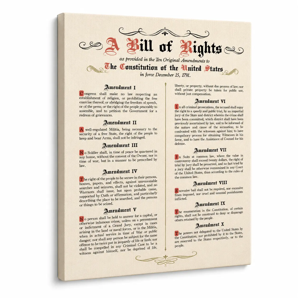 Bill of Rights Constitutional  Art, Framed Canvas Print, Vintage American Constitution Poster, Patriotic   for Office, Living Room, Bedroom, Classroom, Gift  ,   news print magazine   ,   wall decor   ,    24x36 poster print  ,    lover gift  ,    3-piece