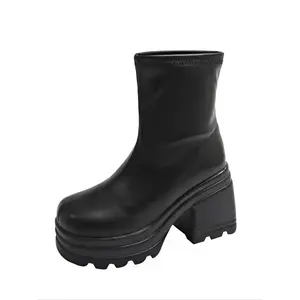 Women's Thick Sole Boots, Leather Short Boots, Height Increasing, Leg Shaping, Perfect for Street Style