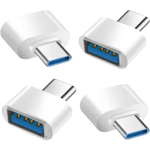 USB C to USB Adapter 4 Pack, USB Female to USB C Male OTG Adapter, USB Type C Adapter Compatible with MacBook Pro, iPhone 17/16/15, Samsung Galaxy, iPad, Type-C Phones, Laptops, Tablets (White)
