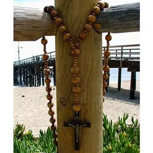 Super Jumbo Holy Mix Beads sanctified Rosary Natural Wood Chain Jesus Cross XL Large 42" Inches Wall rosario Decor Metal