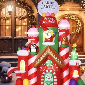 Inflatable Holiday Decor 10ft Christmas Inflatables Outdoor Decorations Candy Castle, Blow-Up LED Yard Christmas Decor, Built-in Rotating Colorful Light for Party