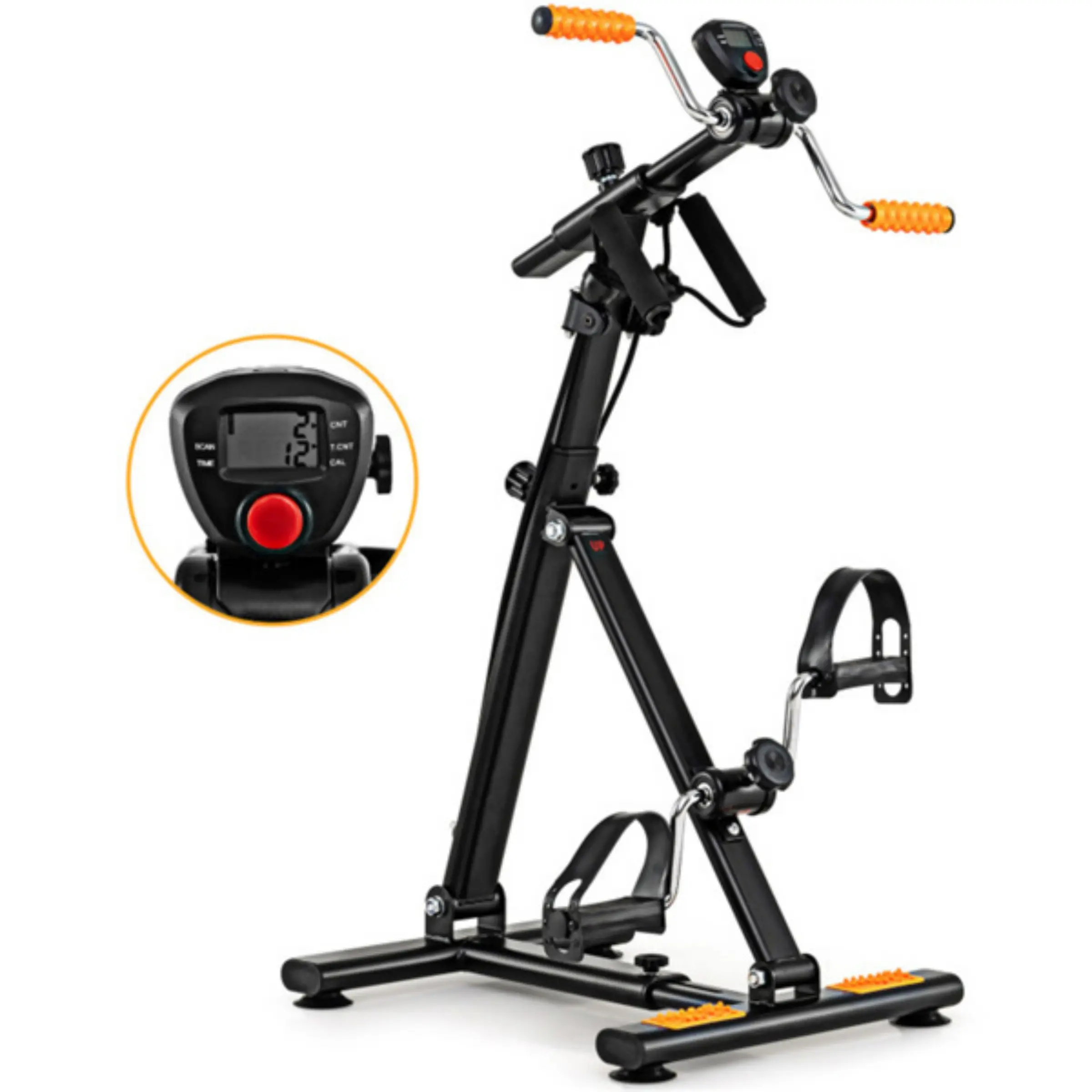 Pedal Exercise Bike for Seniors Hand Arm Leg & Knee Fitness Machine with Massage LCD Monitor Adjustable Height Length Total Body Home Equipment for Elderly
