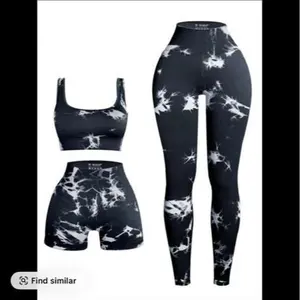 Stay Stylish and Comfortable with This 3-Piece Women's Tie-Dye Tracksuit Set - Includes Sporty Scoop-Neck Crop Top High-Waist Leggings & Fitted Shorts for Versatile Looks Perfect for Lounging at Home or Casual Outings