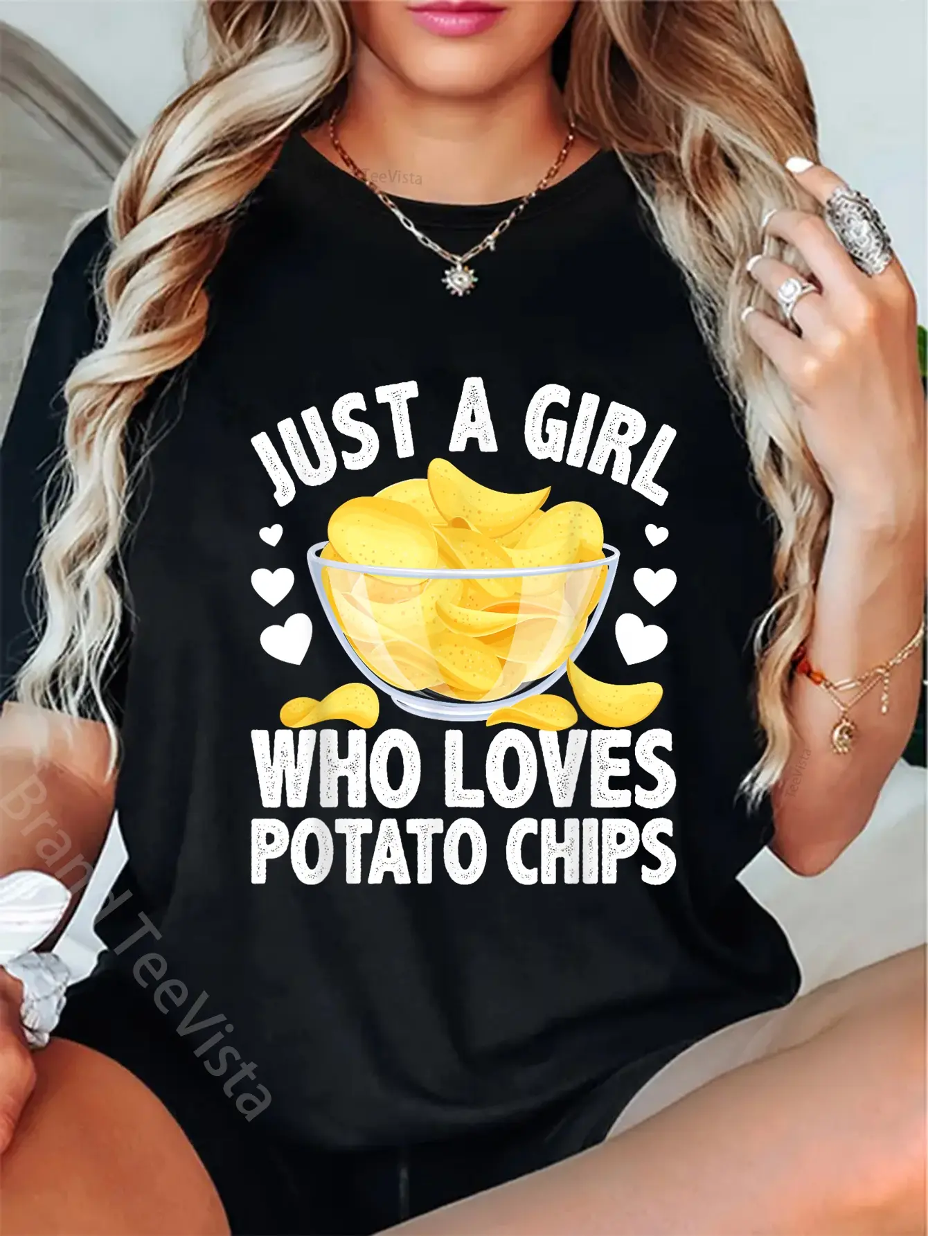 Women's Vintage 100% Cotton Short-Sleeve Graphic T-Shirt - Round Neck Funny Potato Chip Print, Cotton Material, All Seasons Fashion Street Top, Wide Range of Sizes Casual Everyday Womenswear