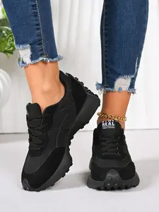 Spring Autumn Colorblock Women's Sport Shoes, Comfortable Breathable Arkan Style, Thick Sole Height Increase, Anti-Slip Pointed Toe Lace-Up