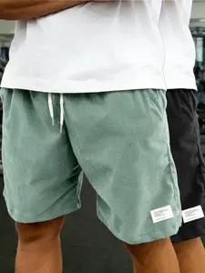 Men's Vintage Corduroy Shorts, Loose Fit Elastic Waist, Casual Tropical Asymmetrical Design, Menswear Athletic Activewear, Comfortable Daily Wear, Ideal for Gym, Beach, Vacation
