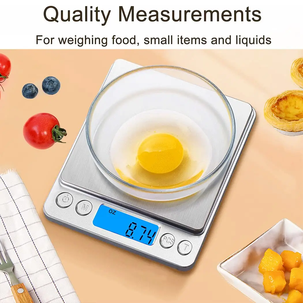 Digital kitchen scale, small and lightweight, accurate weighing, for weighing food or jewelry, etc., LCD display. Measuring Measurement Portion