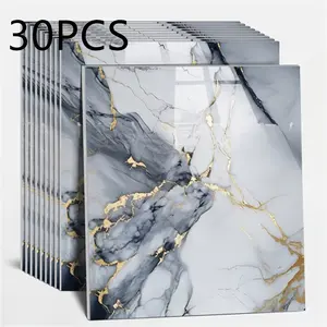 30 Piece Marble Texture Wall Stickers, Self-Adhesive Aluminum Foil Backing, Moisture Resistant Decorative Wallpaper, Marble Pattern Wallpaper, Ideal for Bathroom and Room Decor