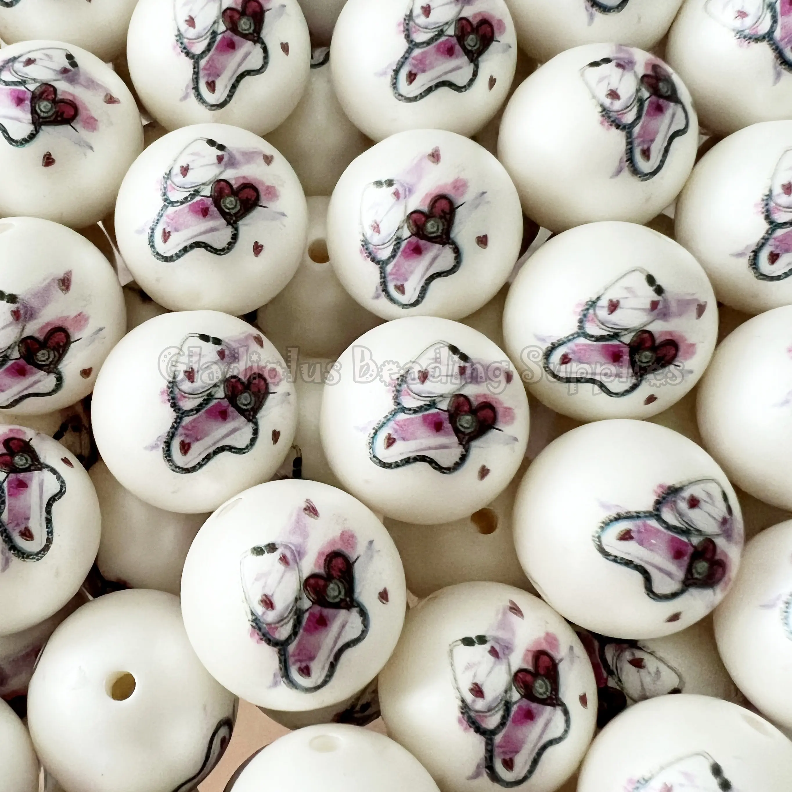 20mm Stethoscope Print Acrylic Bead, Nursing Beads, Bubblegum, Chunky Round, Gumball, Beading Supplies