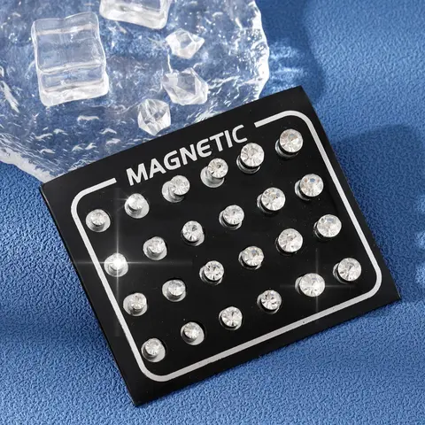 Unisex Street Style Rhinestone Decor Magnetic Stud Earrings, Earring Set, 12 Pairs Exquisite Trendy Minimalist Stud Earrings, Fashionable Luxury Sparkling Ear Jewelry for Party & Daily Decoration, High Quality Earrings, Earrings Studs