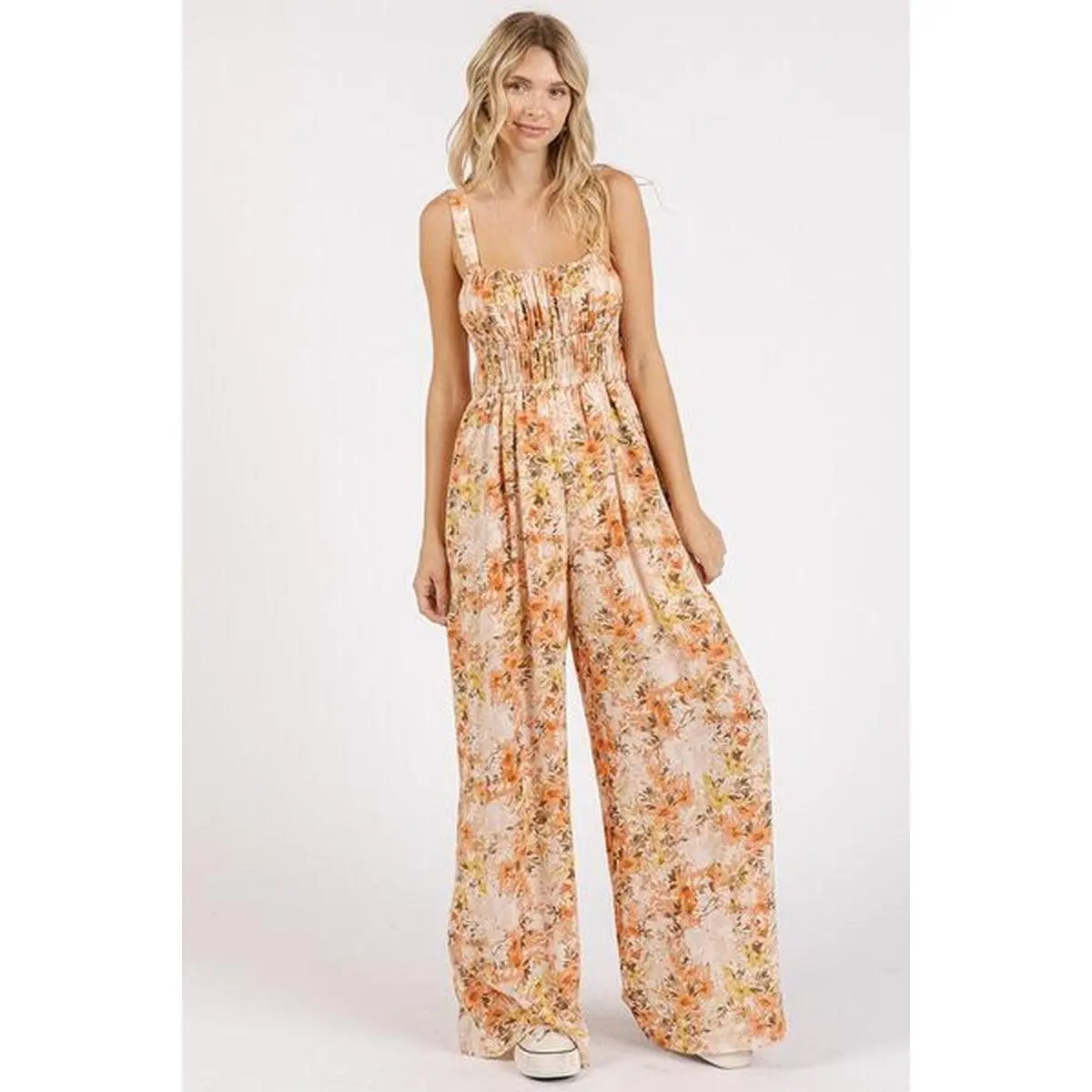 Mittoshop Flower Print Jumpsuit - Gathered Bust Sleeveless Style