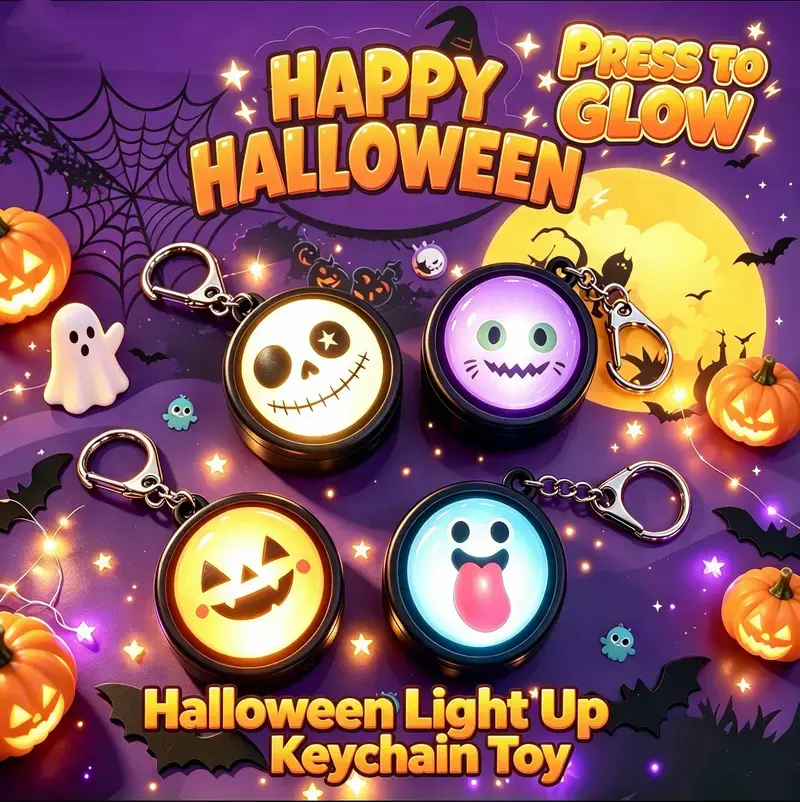 4PCS Light-Up Halloween Funny Demon Dumpling Pressable Stress Relief Keychain - PVC Pumpkin Head Pendant Everyday Stress Relief Toy For Halloween Parties Gifting