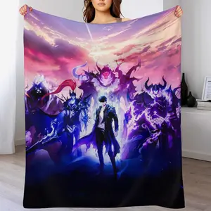 Anime Solo Leveling Bedding - Shrink-Resistant Flannel Blanket with Soft Microfiber, Perfect for Teens' Room Decor (Machine Washable & Fade-Proof)