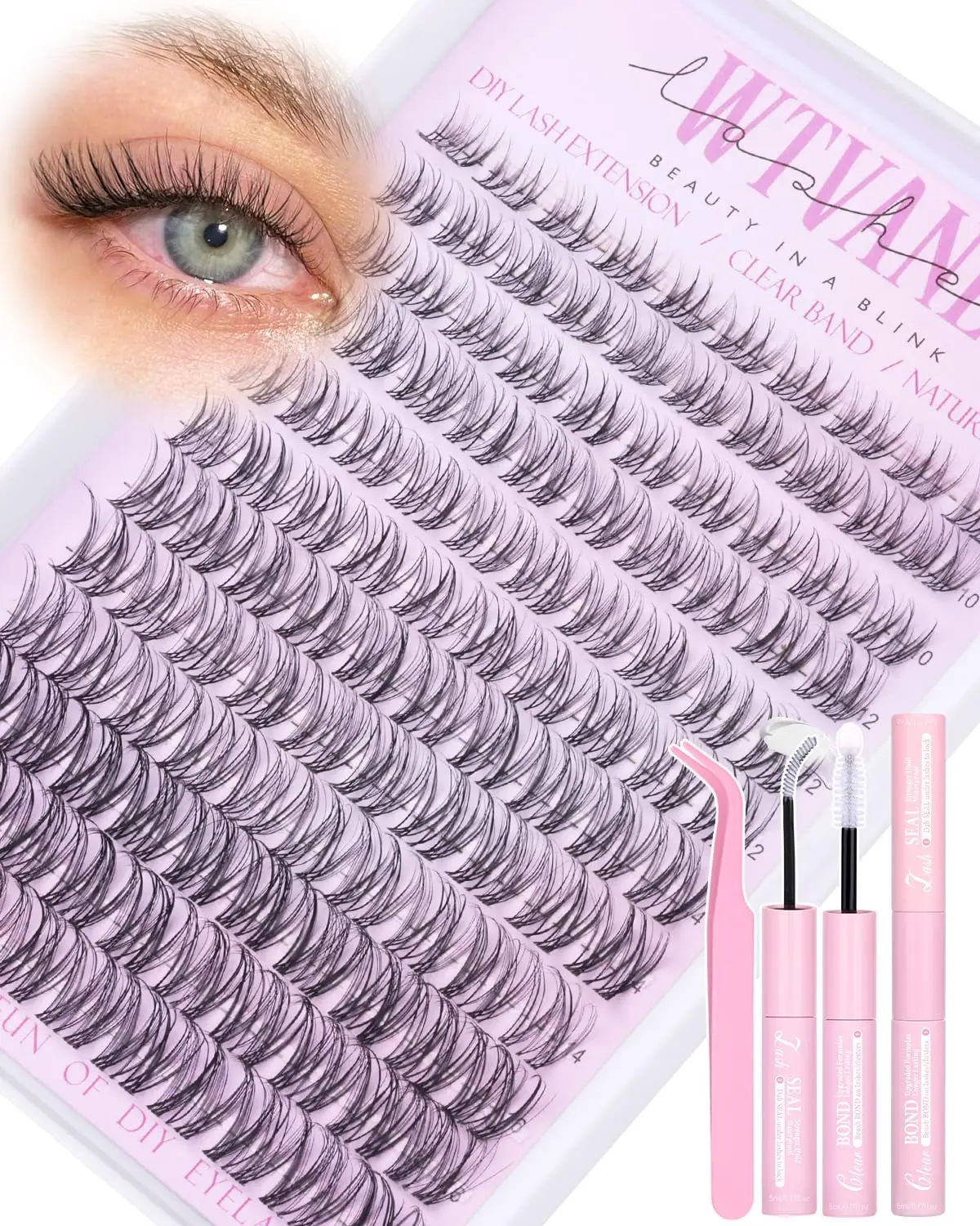 Summer Spring Gifts  Venus Invisible Band Eyelash Clusters 8-16mm Lash Extension Kit Natural Lashes Clusters Eyelash Extension Kit with Thin Band Lash Cluster Clear Lash