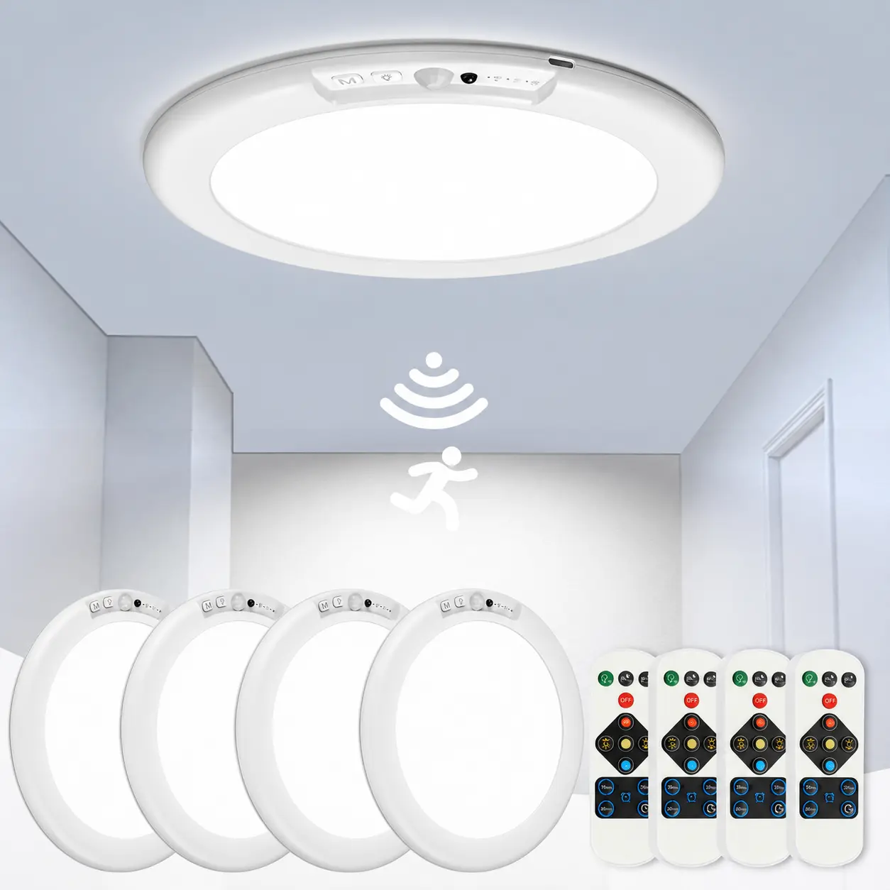 Modern Wireless RGB&White Ceiling LED Lamp 2/3-Pack, 8000mAh Rechargeable Motion-Sense Light with Remote Control, Type-C, 3 Modes, 13 Colors, Timer, Magnetic No-Wire Install for Kids Rooms & Bedroom