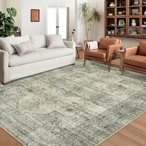 Washable Rugs for Living Room, Vintage Neutral Large Rug for Farmhouse, Soft Large Accent Rug Oriental Non Slip Carpet for Living Room Bedroom Dining Room