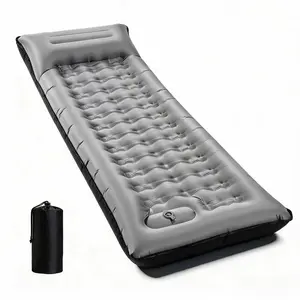 Camping Sleeping Pad, Ultralight Camping Mat with Pillow, Built-in Foot Pump Inflatable Sleeping Pads Compact for Camping Backpacking Hiking Traveling Tent,Single,grey