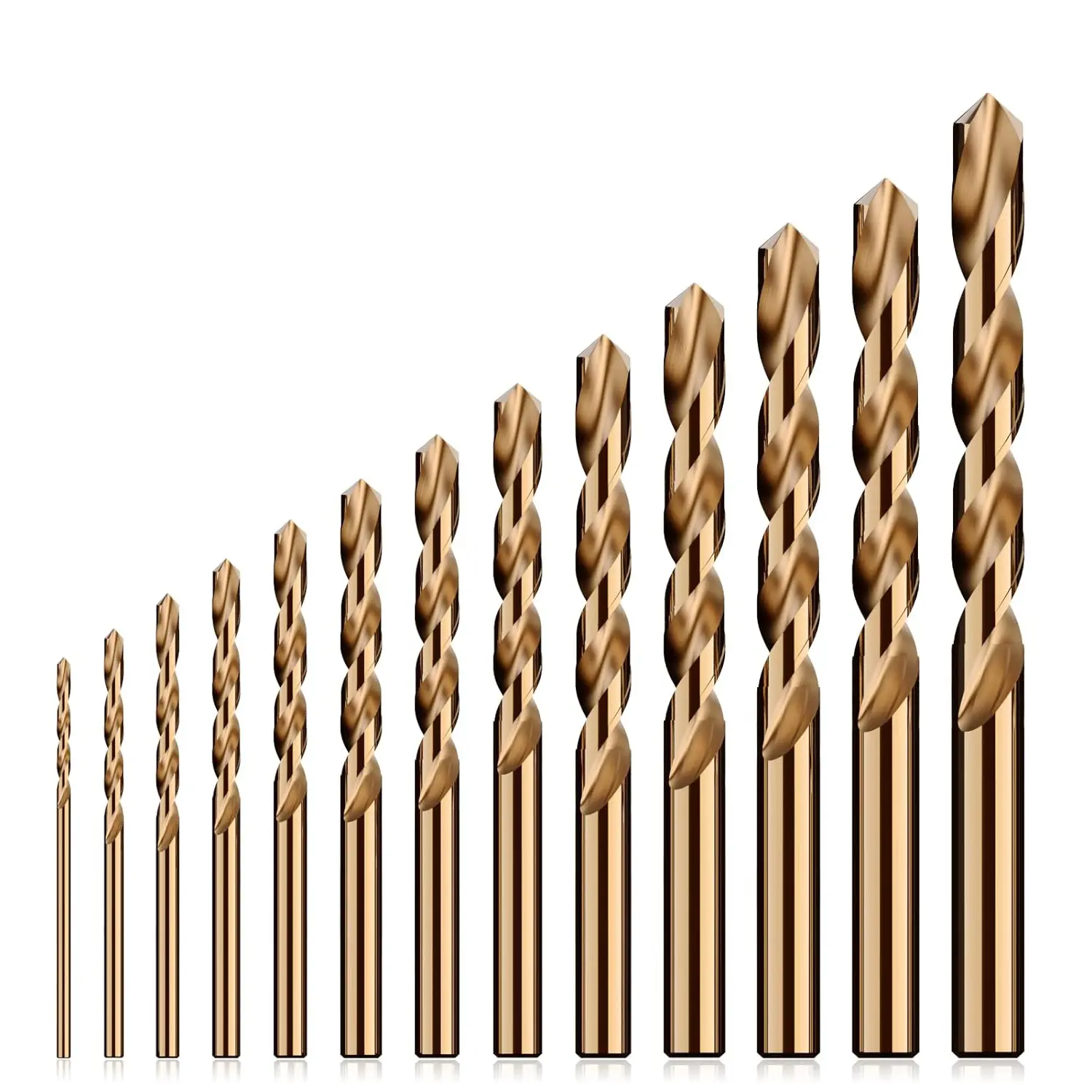 13-Pc Cobalt Alloy Multi-Size Twist Tip Drill Bit Set, High Speed Steel Jobber Length Self-Centering Kit with Index Storage Case, 1/16"-1/4" In for Hard Metals, Wood, Plastics
