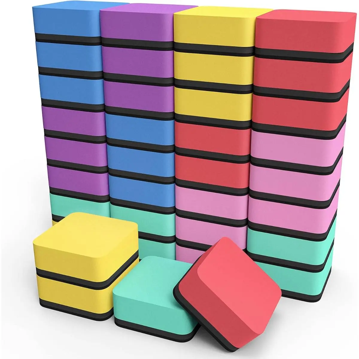 Dry Erase Erasers, 36 Pack Magnetic Whiteboard Dry Erasers, Dry Erasers for Whiteboard, Dry Erase Board Erasers, White Board Erasers for Classroom, Office, Home （6 Color Set, 2 x 2 Inch)
