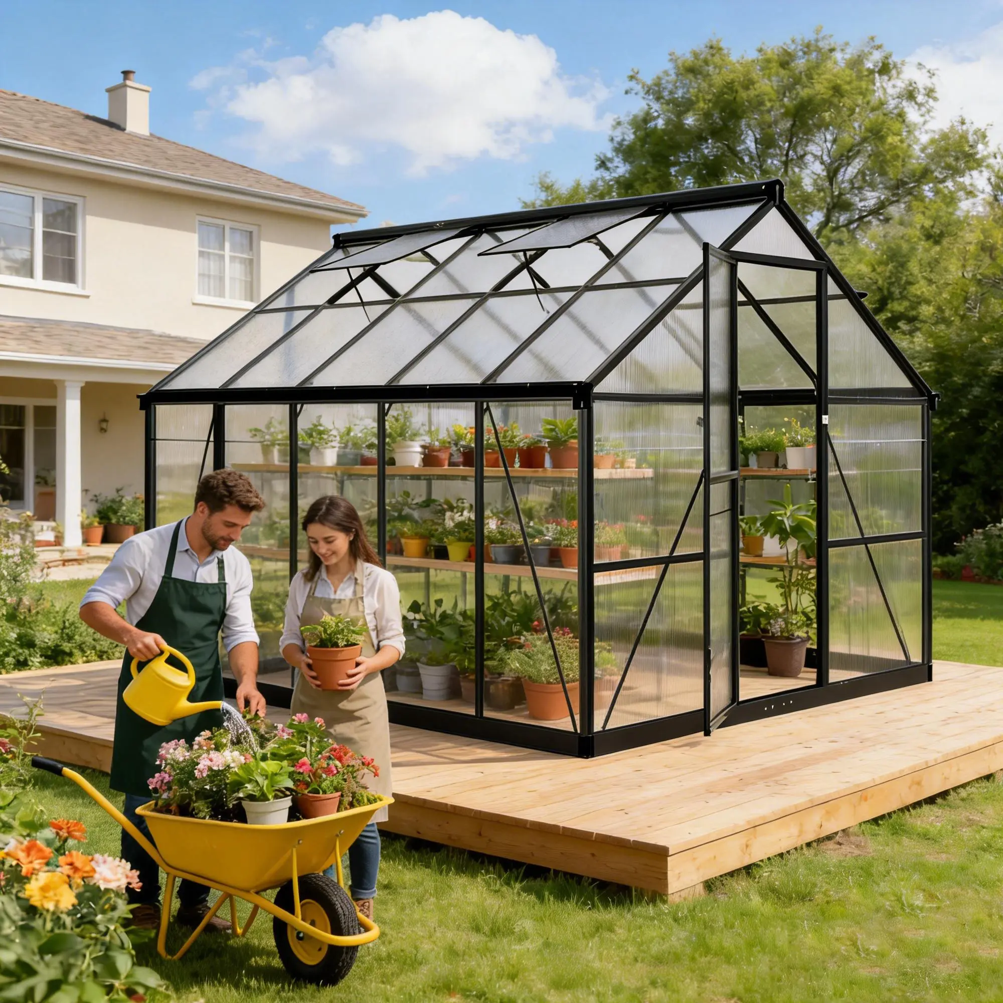 MNLR 8x10 Lightweight Aluminium-Polycarbonate Walk-In Greenhouse - Black Ventilated Garden Outdoor Patio Structure for Gardeners, Natural Light Access, Roof Vent, Ideal for Seed Starting, Backyard