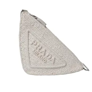 Pre-owned PRADA raffia Crossbody Bags Triangle Crochet In White