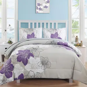 Floral Comforter Set Twin Size, 6 Bed in a Bag Purple Floral Comforter and Sheet Set, Soft Microfiber Purlple Complete Bedding Sets for All Seasons 68"*86"