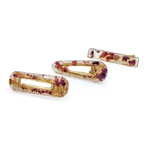 Rose Petals and Rose Gold Glitter Acrylic Resin Barrettes