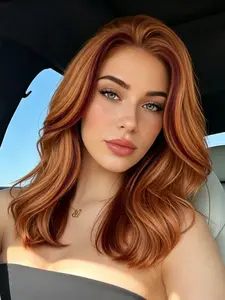 Highlight Reddish Brown  Short Synthetic Lace Front Wig Ginger Short Body Wave Lace Front Wig 13x4 HD Lace Frontal Wig with Baby Hair  Short Wavy Skunk Stripe Lace Front Wig Glueless Synthetic Wig for Women Daily Natural Wig Heat Resistant