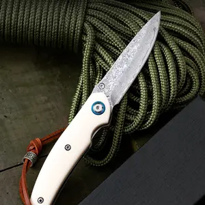 Damascus Steel Pocket Folding Knife – Drop Point Blade, Ergonomic Resin & Steel Plate Handle. Compact Daily EDC Tool, Durable & Easy to Carry. Multifunctional for Daily Light Tasks, Perfect Gift for EDC Fans