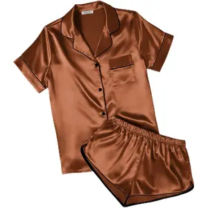 Womens Silk Satin Pajamas Short Sleeve PJS Shorts Set Soft Button Down Sleepwear 2 Piece Loungewear S-5XLGift