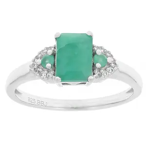 JTV Green Zambian Emerald Rhodium Over Sterling Silver Ring 0.84ctw