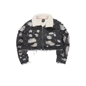 Fara Black Denim Sherpa Puffer Jacket