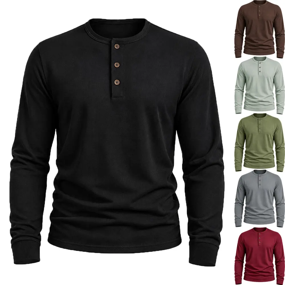 Men’s Quick Dry Henley Long Sleeve Shirt, Regular Fit Athletic Pullover, Casual Workout Top for Spring Fall Gym Fitness Training, Outdoor & Daily Wear
