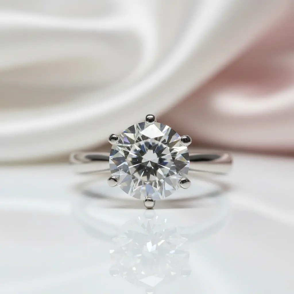 18K White Gold Round Cut 3 Carat Diamond Option Engagement Ring