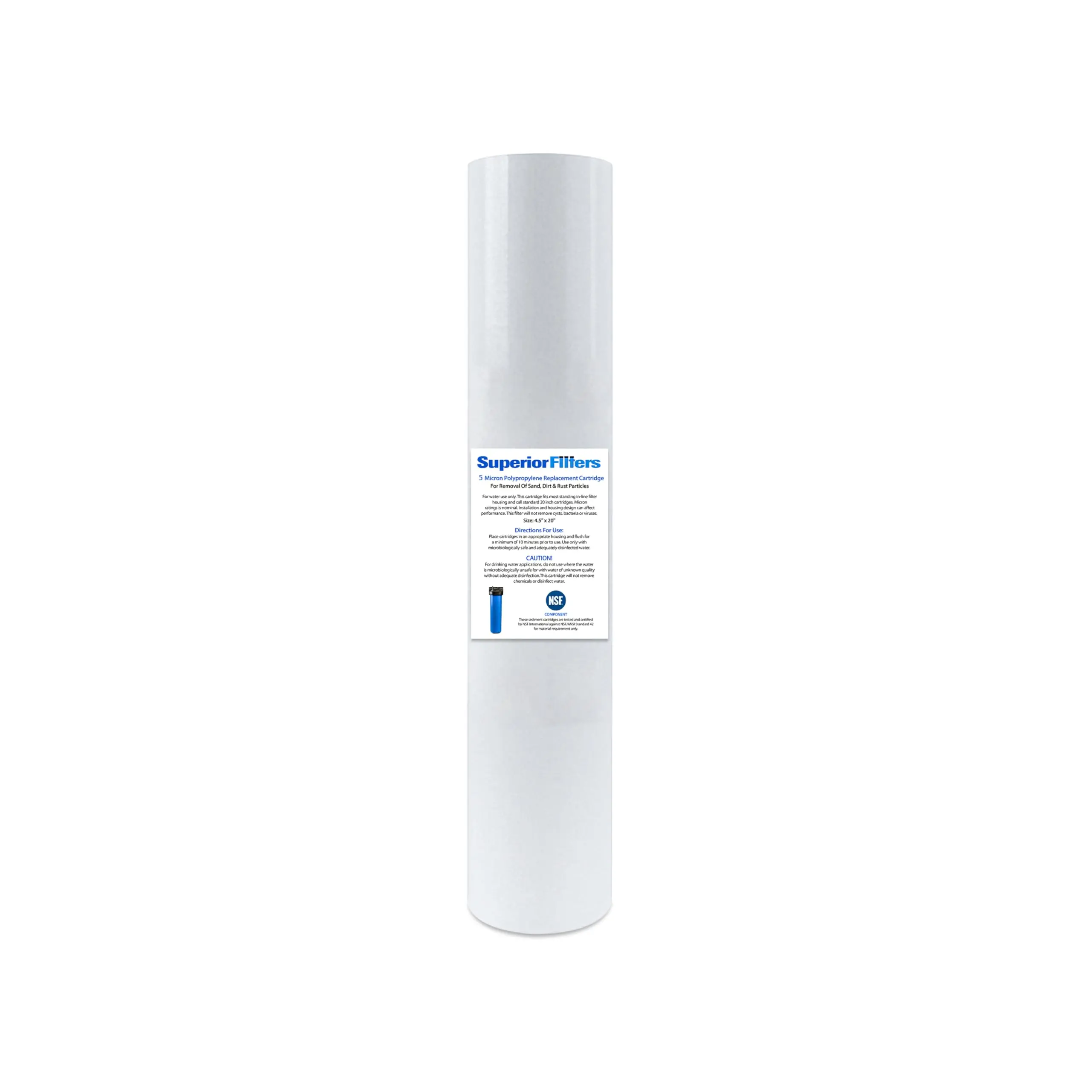 SUPERIOR 5 Micron Sediment Filter - 20 x 4.5 Whole House Water Filter Replacement - 20 inch Water Filter Cartridge Compatible with all Whole House Water Filters Cartridge (20" x 4.5")