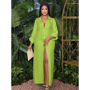 Elegant casual sexy beach vacation swimwear cover-up bikini partner imitation cotton linen women’s long dress shirt plus size