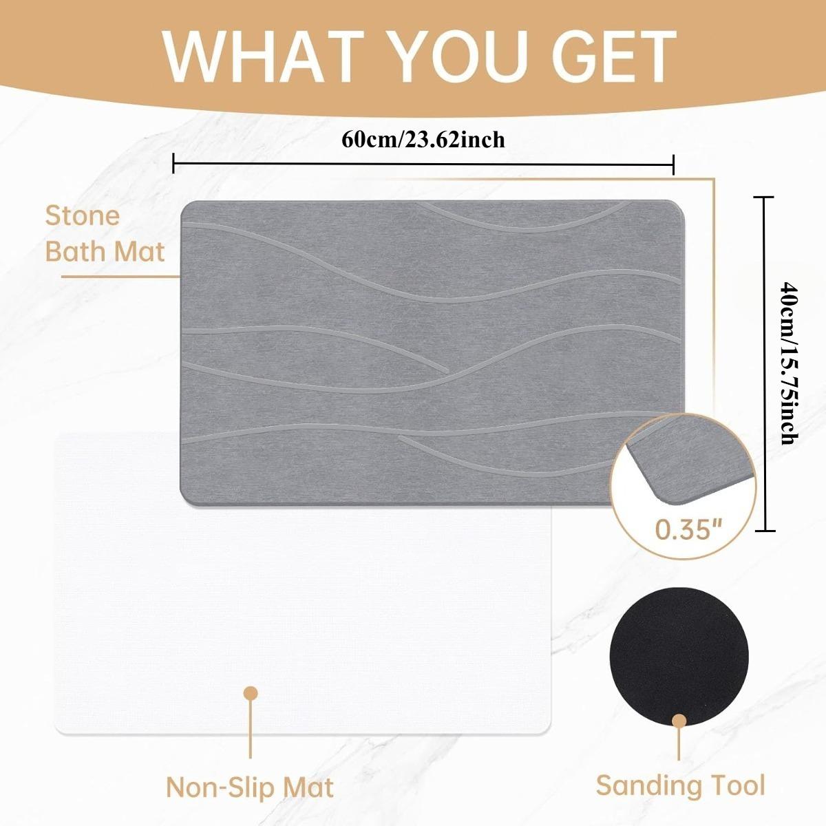 2 Pack Extra Large Diatomaceous Earth Stone Bath Mat, 23"x15" Super Absorbent Quick Drying Bathroom Shower Mat with Non-Slip Base, Easy to Clean