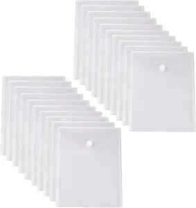 20 Pack 8.5 x 11 Vertical Clear Letter Size Plastic Envelopes Document File Storage Holder with Hook Loop Closure