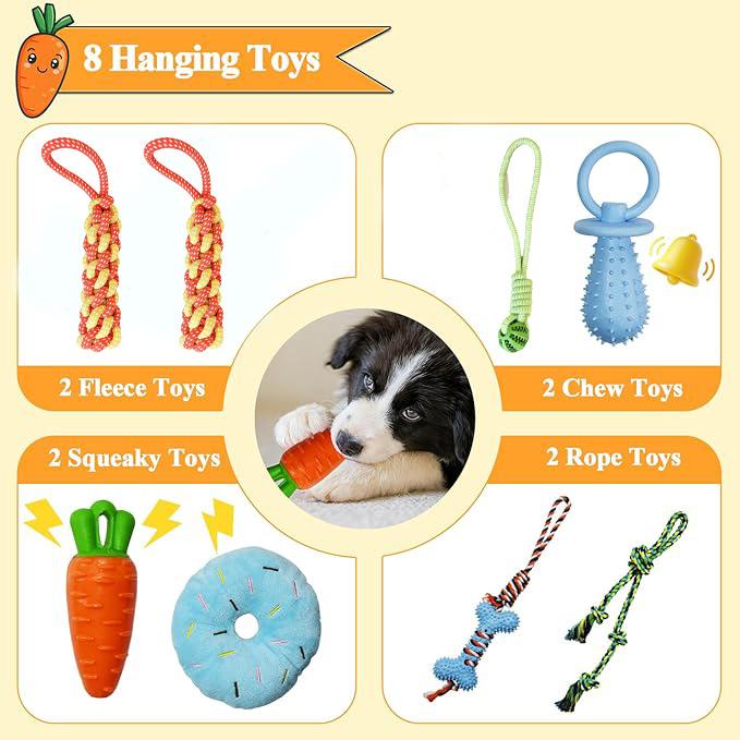 Puppy Play Gym with 8 Hanging Toys for Teething &Chewing, Interactive Activity Center for Small Dogs to Relieve Boredom & Anxiety, Indoor Enrichment Toys to Keep Them Busy