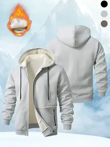 Men's Hooded Zipper Jacket with Lamb Fur Lining, Warm and Practical, Available in Multiple Colors, Ideal for Cold Weather