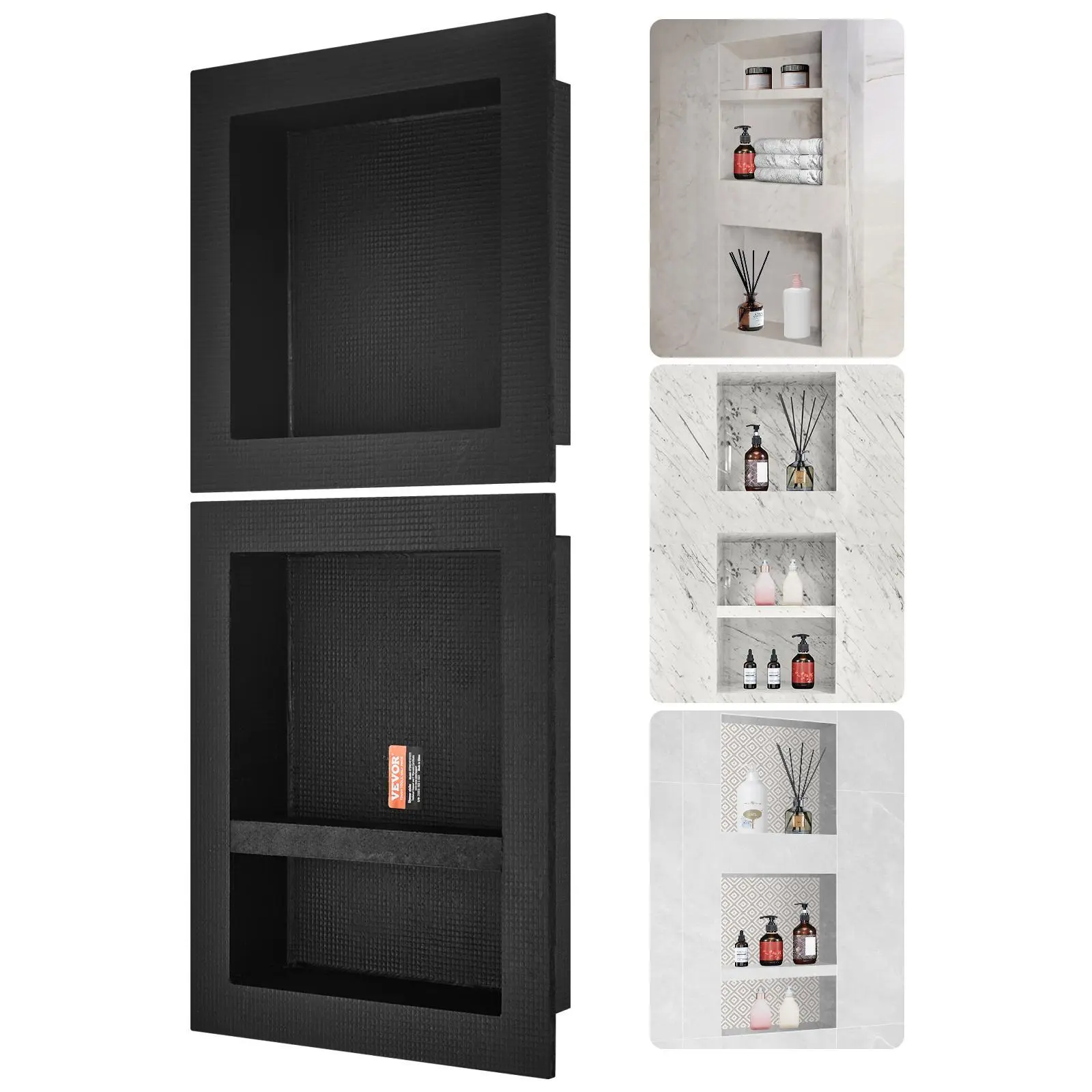 【SummerFinds】VEVOR Shower Niche Ready for Tile 16" x 16" & 16" x 20",  , Triple Shelf Organizer, Square Corners Wall-inserted Niche Recessed, Sealed Protection Modern Soap Storage Niche for Shower Bathroom, Black Racks Waterproof